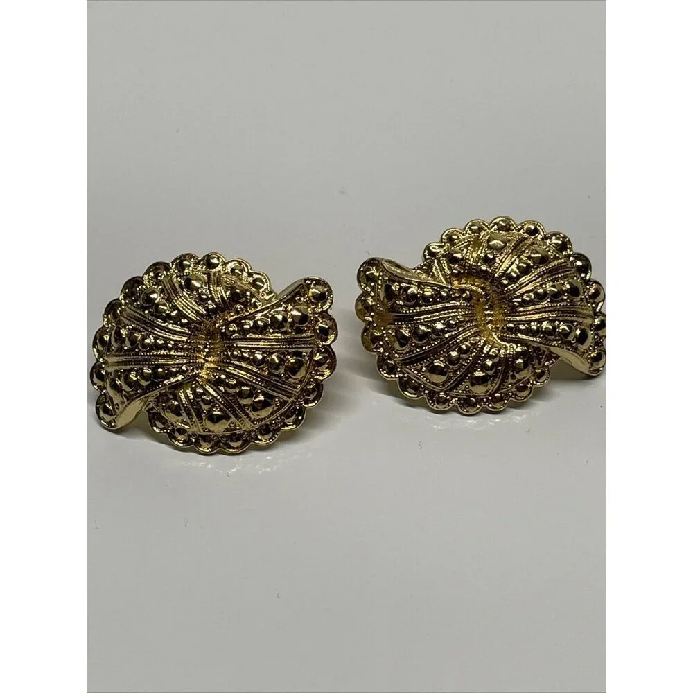 NOS Avon 1988 Fanfare Faux Marcasite Double Fan‎ Look Gold Tone Pierced Earrings